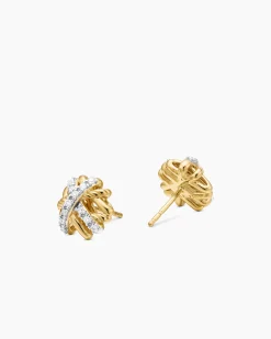 Crossover Stud Earrings 18K Yellow Gold with Diamonds, 11mm