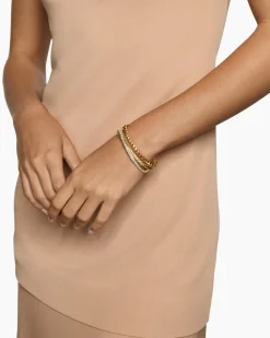 Crossover Trio Three Row Cuff Bracelet 18K Yellow Gold with Diamonds, 20mm