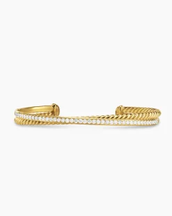 Crossover Two Row Bracelet 18K Yellow Gold with Diamonds, 6mm