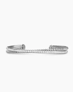 Crossover Two Row Bracelet Sterling Silver with Diamonds, 6mm