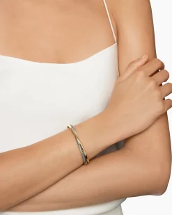 Crossover Two Row Cuff Bracelet Sterling Silver with 18K Yellow Gold, 5mm