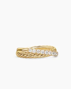 Crossover Two Row Ring 18K Yellow Gold with Diamonds, 5mm