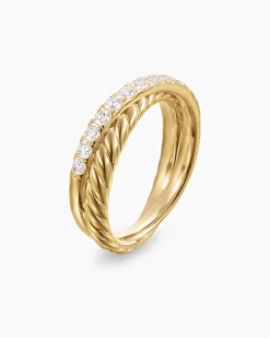 Crossover Two Row Ring 18K Yellow Gold with Diamonds, 5mm