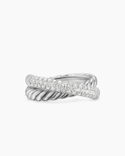 Crossover Two Row Ring Sterling Silver with Diamonds, 7.4mm