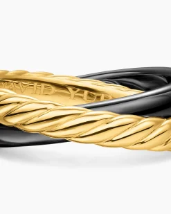 Crossover Two Row Rotating Ring 18K Yellow Gold with Black Ceramic, 7mm