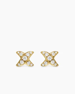 Crossover X Stud Earrings 18K Yellow Gold with Diamonds, 6mm