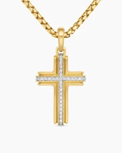 Cross Pendant 18K Yellow Gold with Diamonds, 34mm