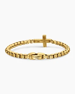 Cross Station Bracelet 18K Yellow Gold with Diamonds, 5mm