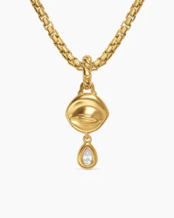 Crying Eye Amulet 18K Yellow Gold with Blue Spinel and Diamond, 16.7mm