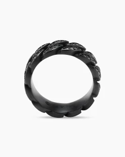 Curb Chain Band Ring Black Titanium with Black Diamonds, 8mm