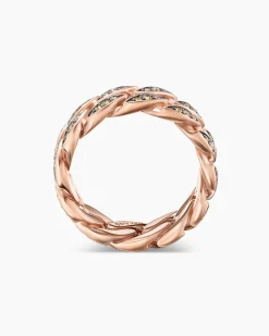 Curb Chain Band Ring 18K Rose Gold with Cognac Diamonds, 8mm
