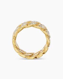 Curb Chain Band Ring 18K Yellow Gold with Diamonds, 8mm