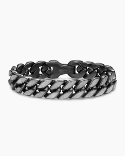 Curb Chain Bracelet Black Titanium with Meteorite, 14.5mm