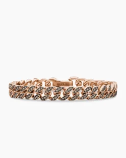 Curb Chain Bracelet 18K Rose Gold with Cognac Diamonds, 8mm