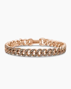 Curb Chain Bracelet 18K Rose Gold with Cognac Diamonds, 8mm