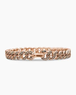 Curb Chain Bracelet 18K Rose Gold with Cognac Diamonds, 8mm