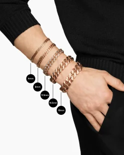 Curb Chain Bracelet 18K Rose Gold with Cognac Diamonds, 8mm