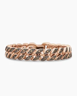 Curb Chain Bracelet 18K Rose Gold with Cognac Diamonds, 11.5mm