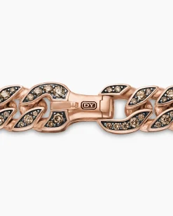 Curb Chain Bracelet 18K Rose Gold with Cognac Diamonds, 11.5mm