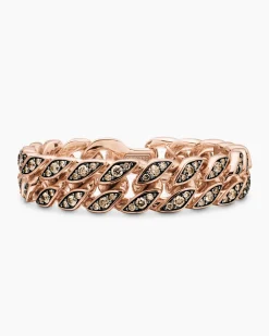 Curb Chain Bracelet 18K Rose Gold with Cognac Diamonds, 14.5mm