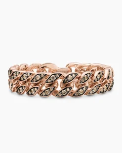 Curb Chain Bracelet 18K Rose Gold with Cognac Diamonds, 14.5mm