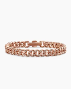 Curb Chain Bracelet 18K Rose Gold with Diamonds, 7mm