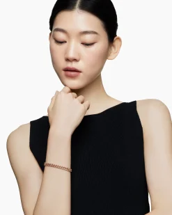 Curb Chain Bracelet 18K Rose Gold with Diamonds, 7mm
