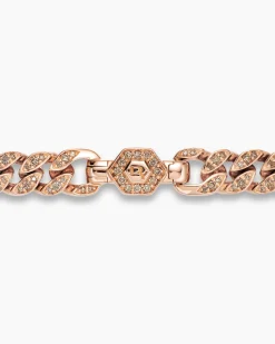 Curb Chain Bracelet 18K Rose Gold with Diamonds, 7mm