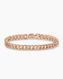 Curb Chain Bracelet 18K Rose Gold with Diamonds, 7mm