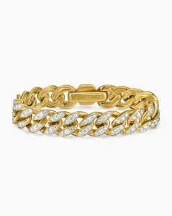 Curb Chain Bracelet 18K Yellow Gold with Diamonds, 11.5mm