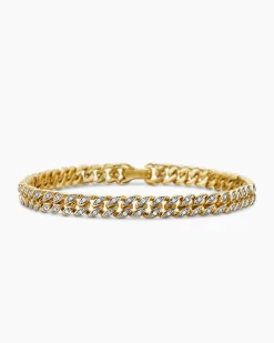 Curb Chain Bracelet 18K Yellow Gold with Diamonds, 6mm
