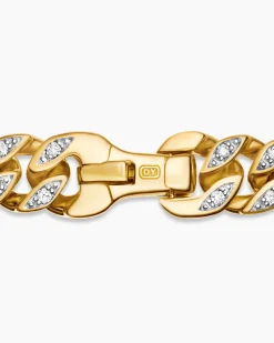 Curb Chain Bracelet 18K Yellow Gold with Diamonds, 6mm