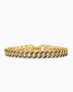 Curb Chain Bracelet 18K Yellow Gold with Forged Carbon, 8mm