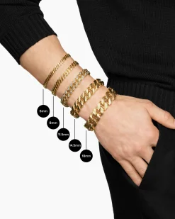 Curb Chain Bracelet 18K Yellow Gold with Forged Carbon, 8mm
