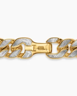 Curb Chain Bracelet 18K Yellow Gold with Meteorite, 11.5mm