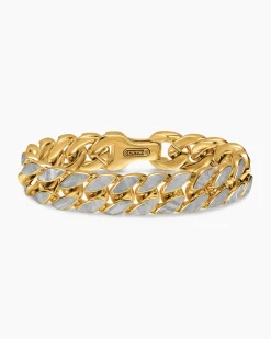 Curb Chain Bracelet 18K Yellow Gold with Meteorite, 14.5mm