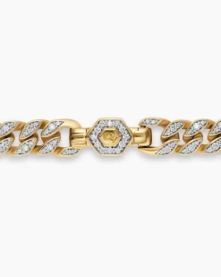 Curb Chain Bracelet 18K Yellow Gold with Diamonds, 7mm