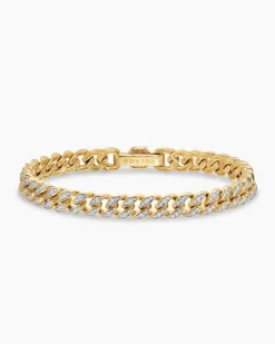Curb Chain Bracelet 18K Yellow Gold with Diamonds, 7mm