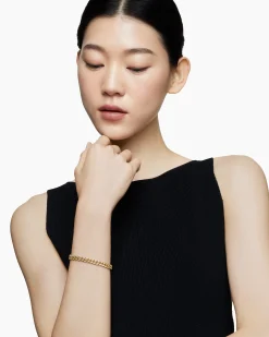 Curb Chain Bracelet 18K Yellow Gold with Diamonds, 7mm