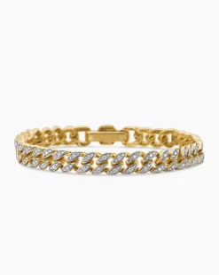 Curb Chain Bracelet 18K Yellow Gold with Diamonds, 7mm