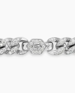 Curb Chain Bracelet Platinum with Diamonds, 11.5mm