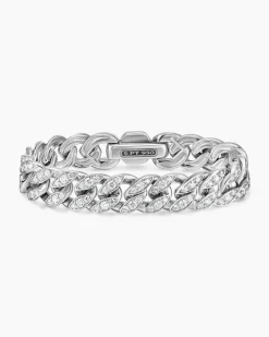 Curb Chain Bracelet Platinum with Diamonds, 11.5mm