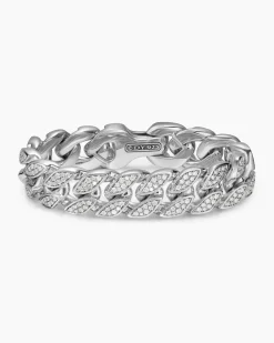 Curb Chain Bracelet Sterling Silver with Diamonds, 18mm