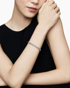 Curb Chain Bracelet Sterling Silver with Diamonds, 7mm