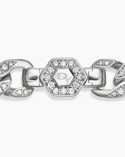 Curb Chain Bracelet Sterling Silver with Diamonds, 7mm