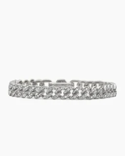 Curb Chain Bracelet Sterling Silver with Diamonds, 7mm