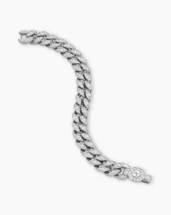 Curb Chain Bracelet Sterling Silver with Diamonds, 11.5mm