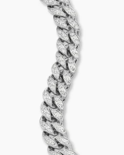 Curb Chain Bracelet Sterling Silver with Diamonds, 11.5mm