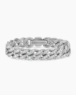 Curb Chain Bracelet Sterling Silver with Diamonds, 11.5mm