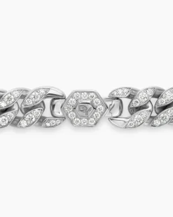 Curb Chain Bracelet Sterling Silver with Diamonds, 11.5mm
